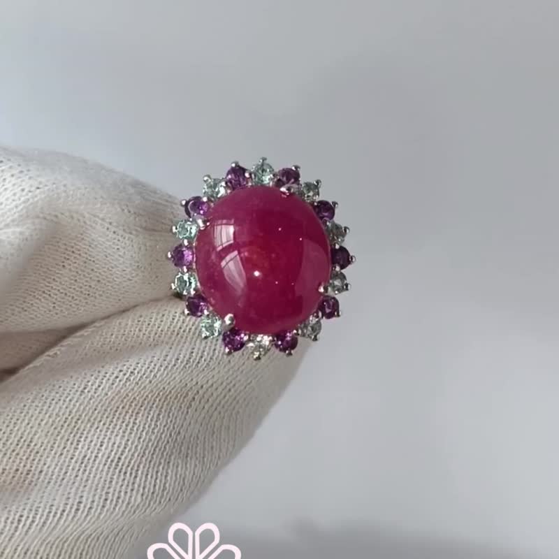 Natural Ruby Amethyst and Topaz 20 Cts Ring Sterling Silver 925 size 6 US. - 戒指 - 純銀 紅色