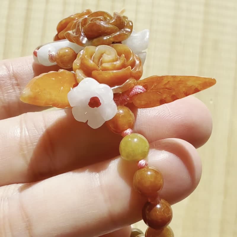 手工編織翡翠手鍊 — 焦糖玫瑰 - 手鍊/手環 - 玉石 紅色