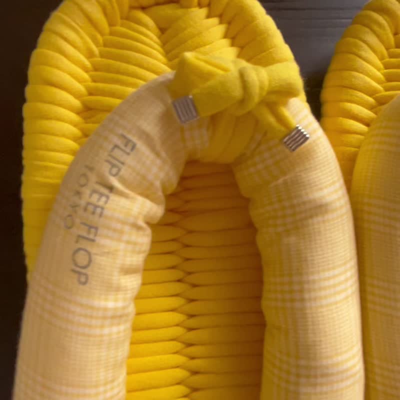 【FLIP TEE FLOP】24cm 布ぞうり イエロー グレンチェック - 室內拖鞋 - 棉．麻 黃色