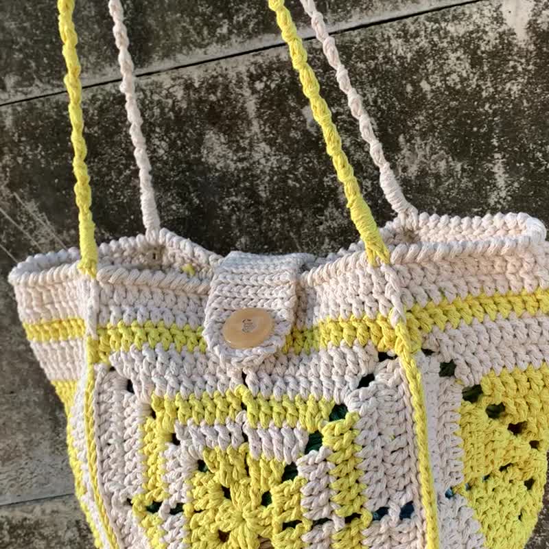 Linen shoulder bag/handmade/grandmother stitching bag - Messenger Bags & Sling Bags - Cotton & Hemp 