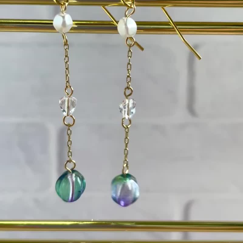 Czech beads and glass earrings purple green gold - ต่างหู - แก้ว สีเขียว