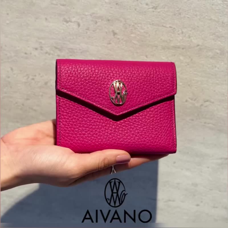 Compact and elegant trifold wallet, made of fine genuine French leather - กระเป๋าสตางค์ - หนังแท้ สึชมพู