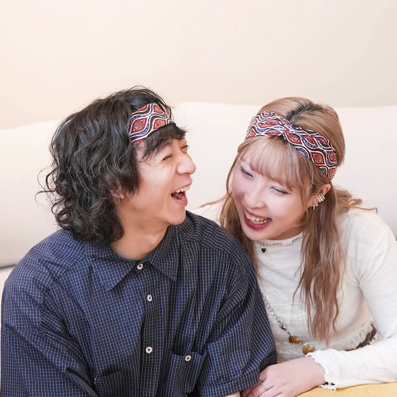 Handmade Headband / Unisex Style / Tokyo Styled Pattern - Hair Accessories - Cotton & Hemp Blue