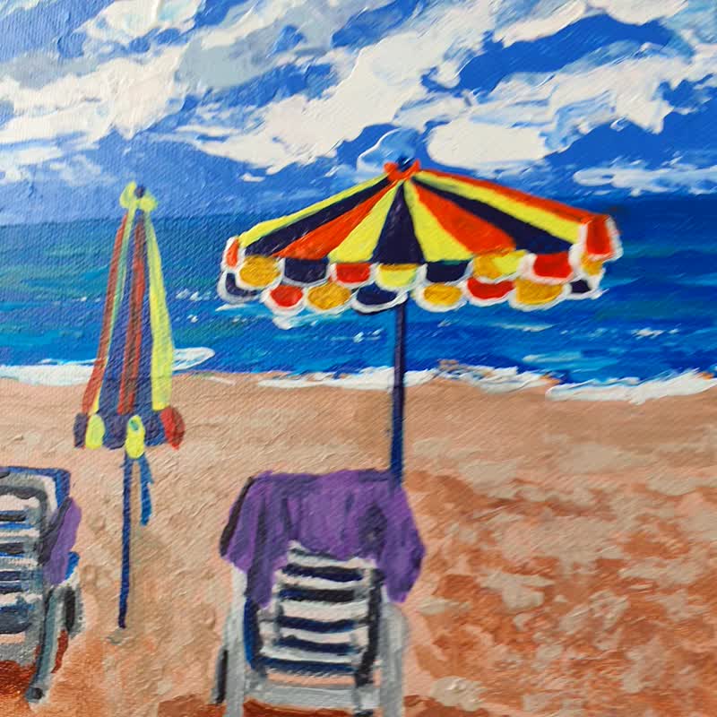 Palm Beach Painting Seascape Original Art Tropical Deck Chair Umbrella By Marina - Posters - Other Materials Blue