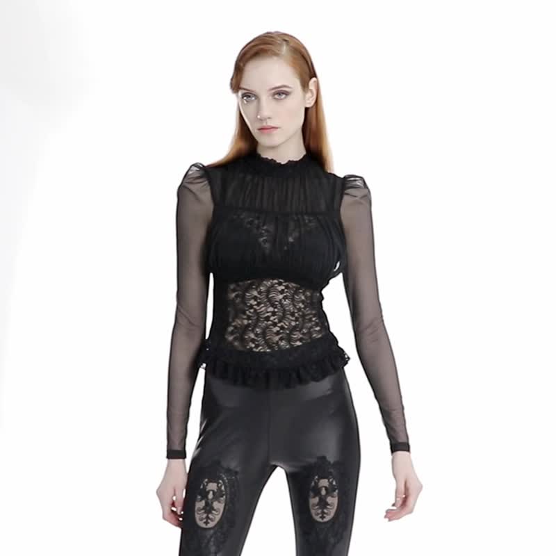 Epona Knight Classic Lace Mesh Top / Out of Print - Women's Tops - Other Materials Black