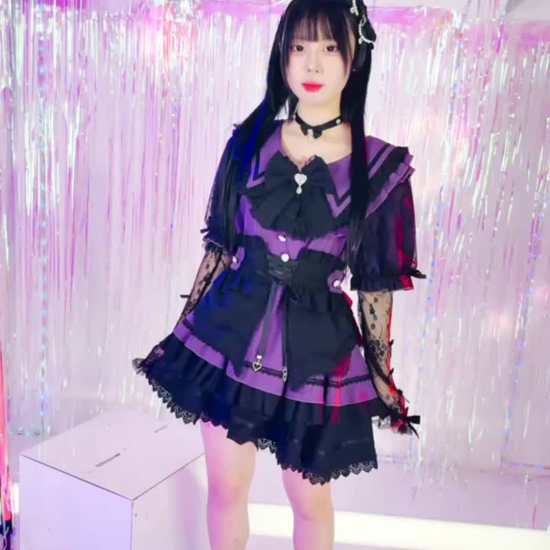 goth lolita jirai kei Serena of romance sailor blouse dress belt set 3pc JJ2562 - ชุดเดรส - ลินิน 