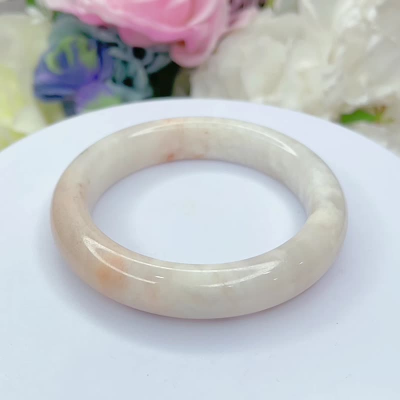 NO.132稀有冰潤粉櫻花鐲帶小草花 55MM 圈口 佘太翠玉白粉櫻花鐲 - 手鍊/手環 - 玉石 粉紅色