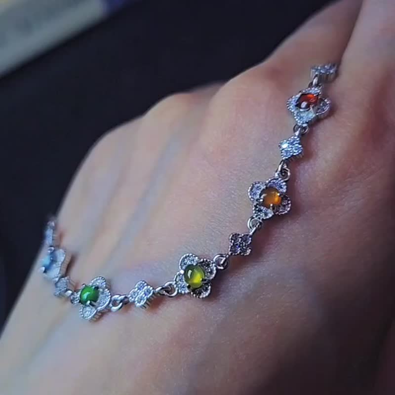 |幸運彩虹仙女|A貨翡翠冰玻多寶彩虹蛋3.5mm純銀鍍18k多彩手鏈 - 手鍊/手環 - 玉石 
