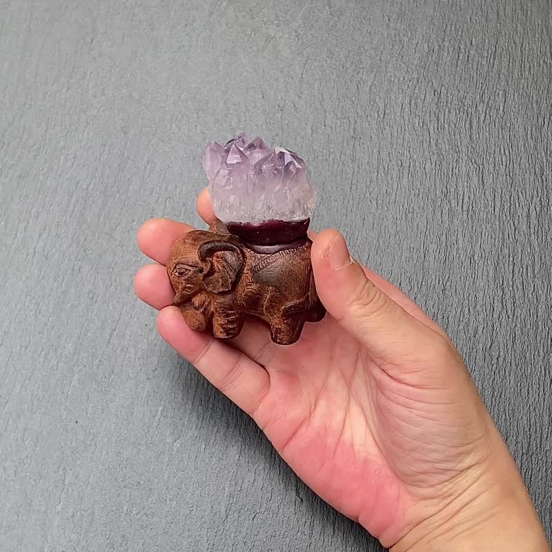 Lucky for you - small natural Gemstone, dreamy amethyst clusters, wooden imitations, cute elephants for fortune, fast shipping - Items for Display - Crystal 