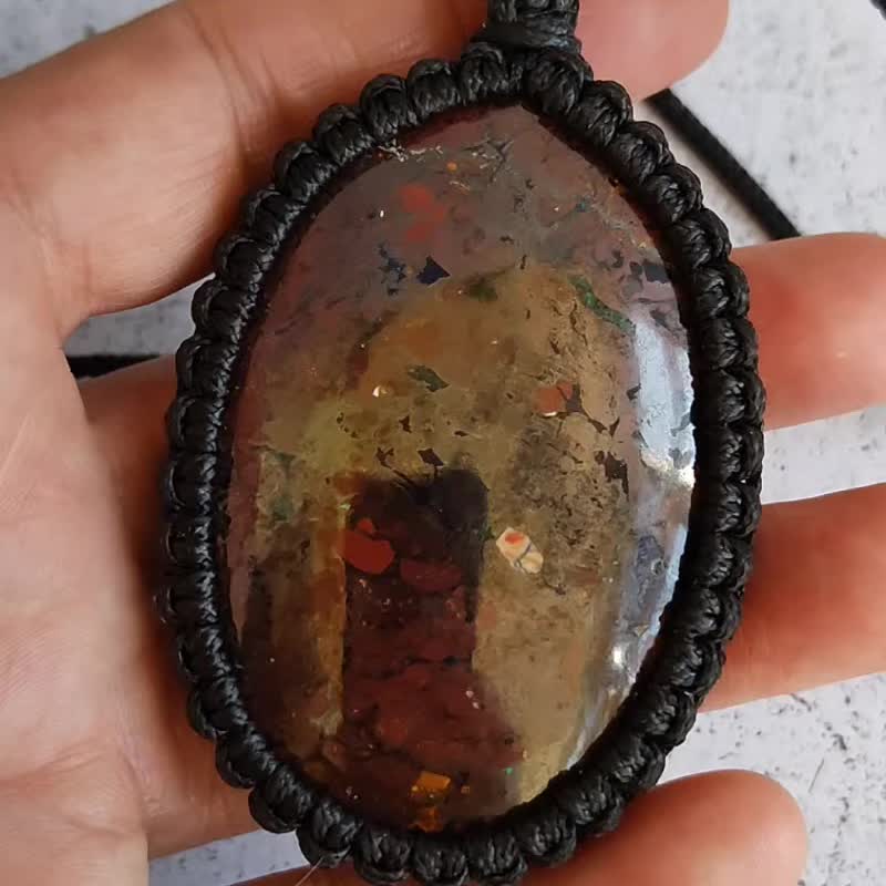 Unique  extra large Zarinite necklace, massive two sided pendant - สร้อยคอ - เครื่องเพชรพลอย สีนำ้ตาล