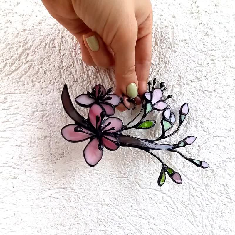 花卉樱花  花卉艺术  彩色玻璃花  Suncatcher 家居装饰 - 壁貼/牆壁裝飾 - 玻璃 粉紅色