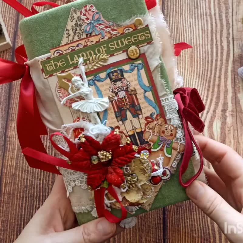 Christmas Nutcracker junk journal handmade December daily winter journal 19*10cm - 筆記本/手帳 - 紙 綠色