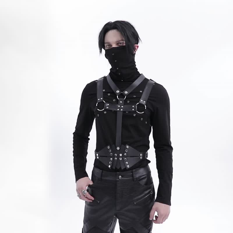 龐克槍手扇形護身符皮革背帶腰封 / 兩件式 - 皮帶/腰帶 - 其他材質 黑色