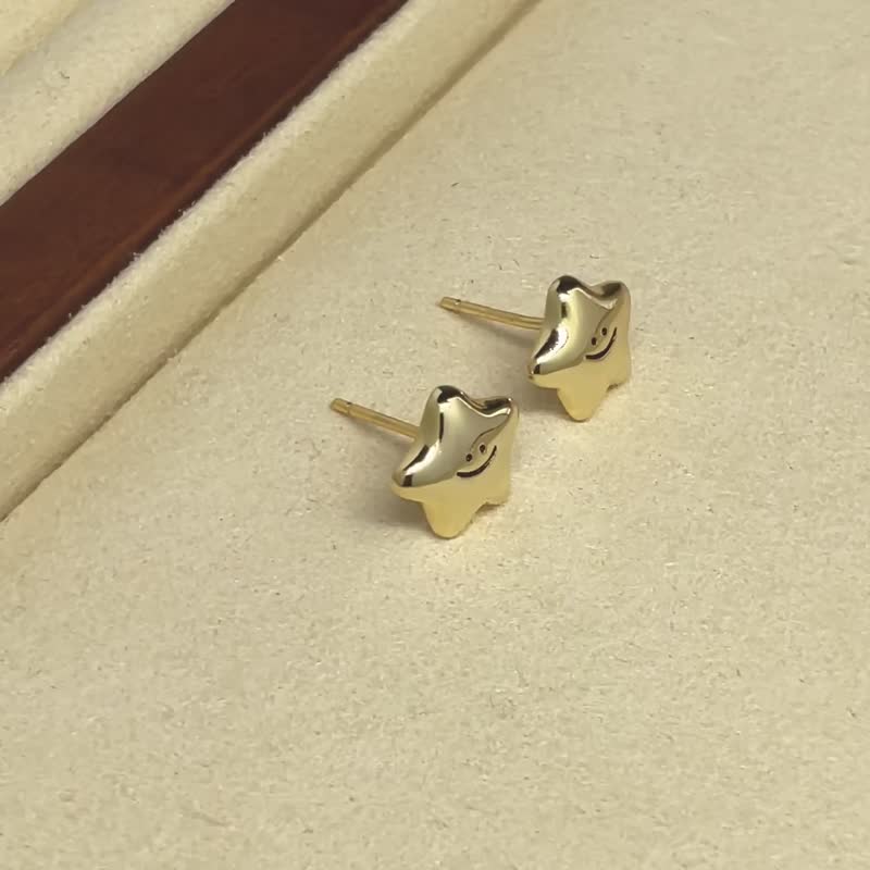 Smiling Star Ear Studs Earrings Smiley Face Jewellery Sterling Silver Jewelry - Earrings & Clip-ons - Sterling Silver Gold