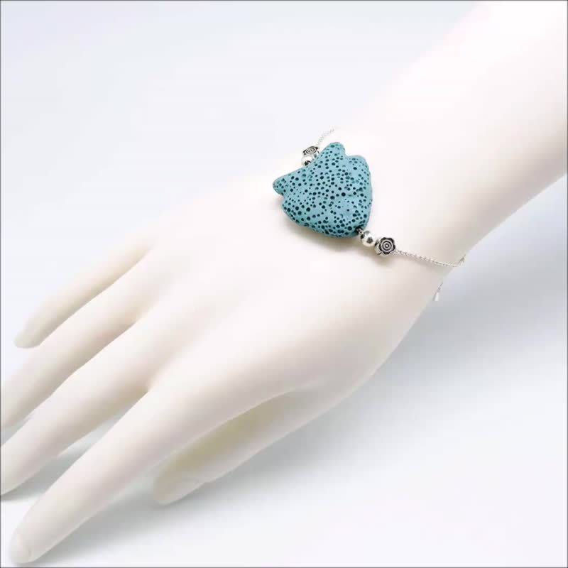 熱帶魚香氛手鍊 藍色香氛石 可滴入精油擴香 銀色銅鍊 手圍可調 - 手鍊/手環 - 銅/黃銅 藍色