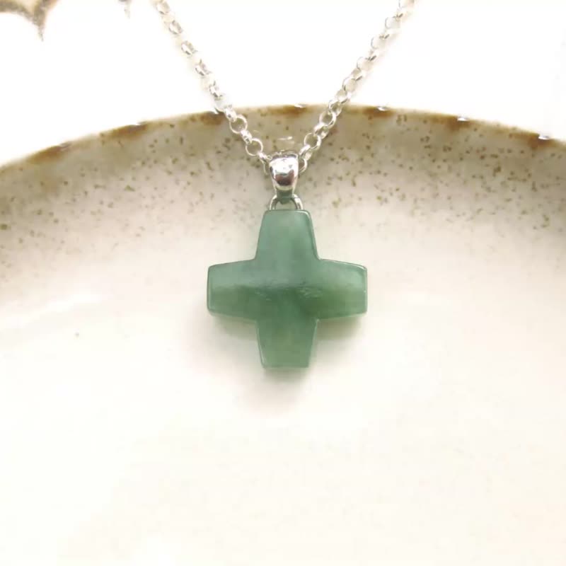 Jade pendant shape jade pendant-cross shape oil green Burmese jade/simple and easy to match and can be worn on both sides/ - Necklaces - Jade Green