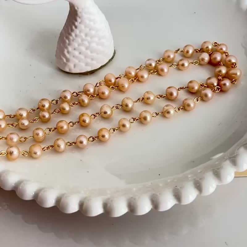 Orange soda chain natural freshwater pearl orange pearl aurora necklace/sweater chain - สร้อยคอ - ไข่มุก สีส้ม