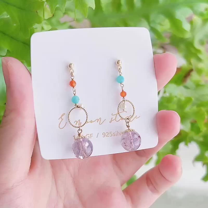 輕珠寶夏日繽紛紫水晶 耳環 人緣提升 招貴人 - 耳環/耳夾/耳骨夾 - 水晶 紅色