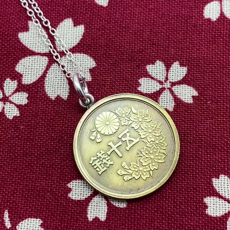 brass Japanese old coin nickel necklace/Japanese style/kimono - สร้อยคอ - โลหะ สีทอง