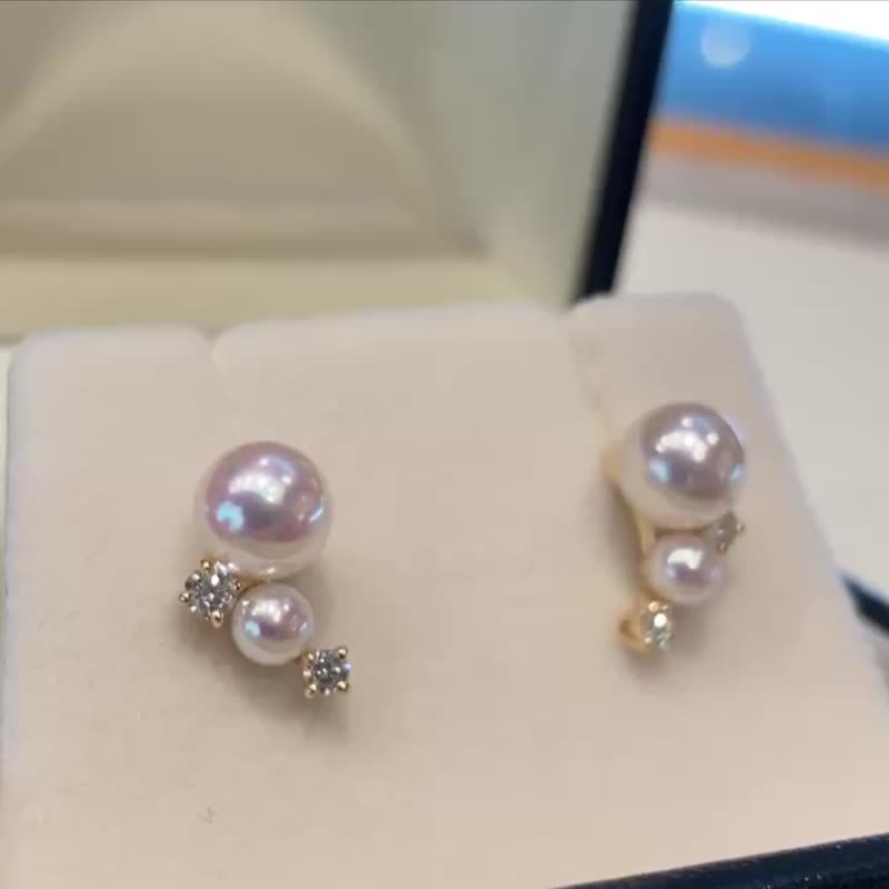 18K 天然鑽石 海水Akoya珍珠耳環 Luxu Limit 日本製 耳夾耳環 - 耳環/耳夾/耳骨夾 - 珍珠 