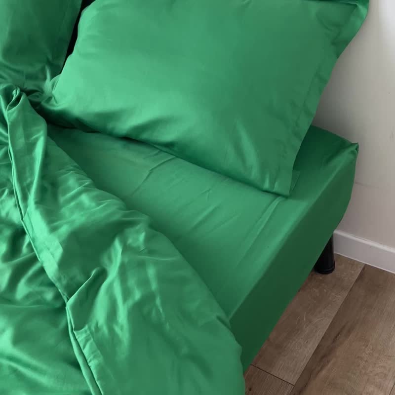 グリーン 枕カバー、100% コットンサテン、封筒式 - 枕・クッション - コットン・麻 グリーン
