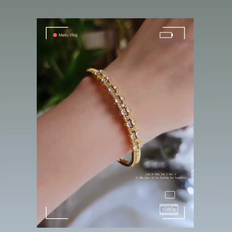 Purification•Wealth|High ice glass white jade|Myanmar A grade jade sterling silver plated 18k gold bracelet bracelet - Bracelets - Jade 