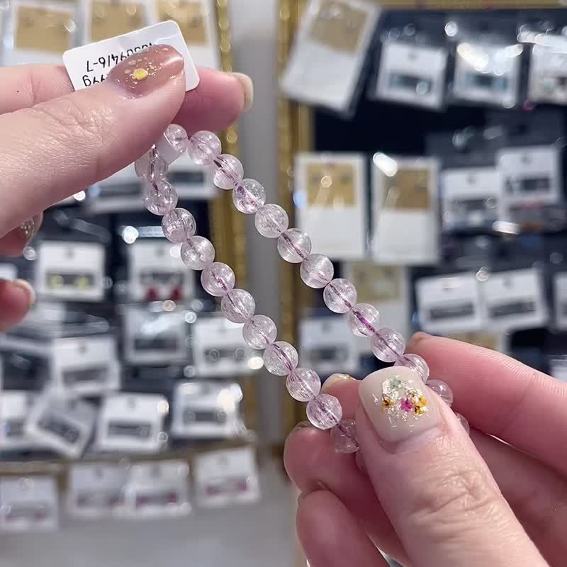 Self-use high-quality glittering transparent brushed Kunzite 6.5mm crystal bracelet improves sleep and relieves anxiety - สร้อยข้อมือ - คริสตัล สีม่วง