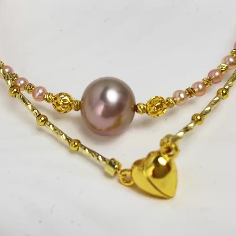 ピンクエンジェル 天然淡水パール ピンクパール 華やか マグネットクラスプ ネックレス - ネックレス - 真珠 ピンク