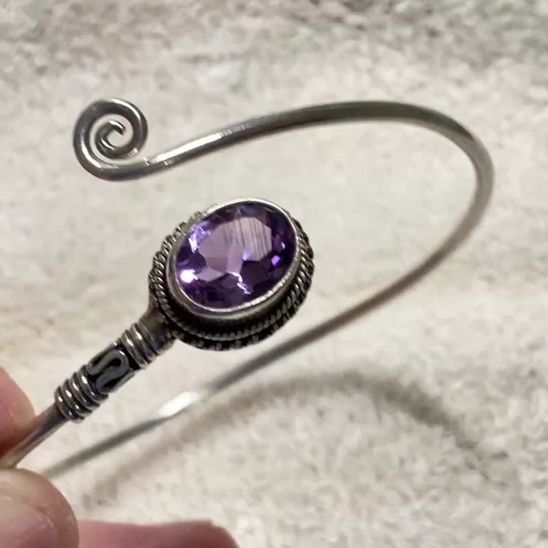 天然 紫水晶 手環 尼泊爾 手工製 925純銀 - 手鍊/手鐲 - 半寶石 紫色