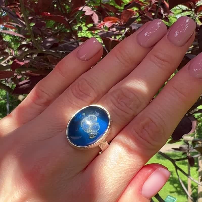 Exclusive blue Baltic  amber handmade ring, Large blue Baltic amber ring - General Rings - Semi-Precious Stones Blue