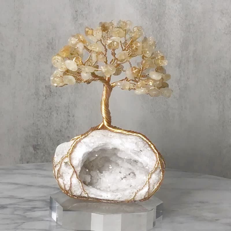 聚寶盆水晶樹 // 黃水晶 白晶洞 // 招財 豐盛 // 贈底座 - 擺飾/家飾品 - 水晶 金色