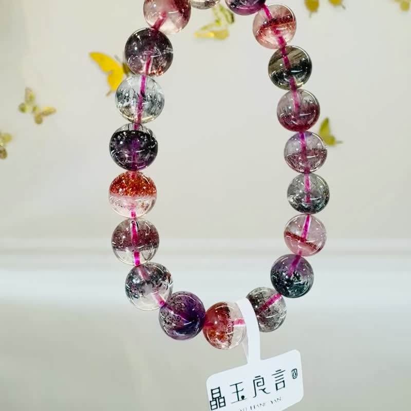 大爆閃濃色半盆超七水晶10-10.5mm32.73g濃色多礦三輪骨幹水晶 - 手鍊/手環 - 水晶 多色