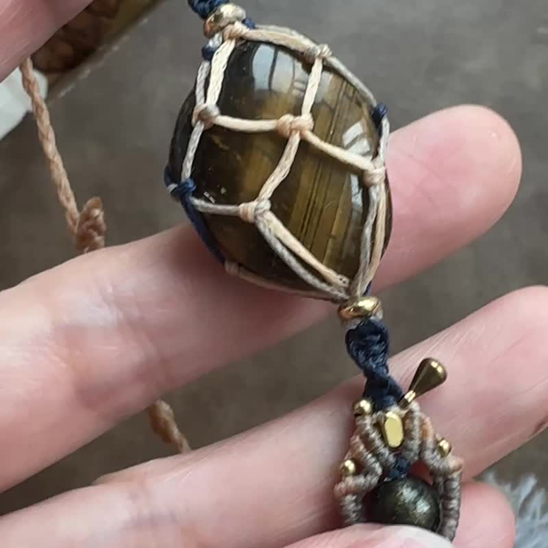 H365 民族風 森林系 蠟線編織 虎眼石 黑曜石珠 銅珠 手環 - 手鍊/手環 - 寶石 咖啡色