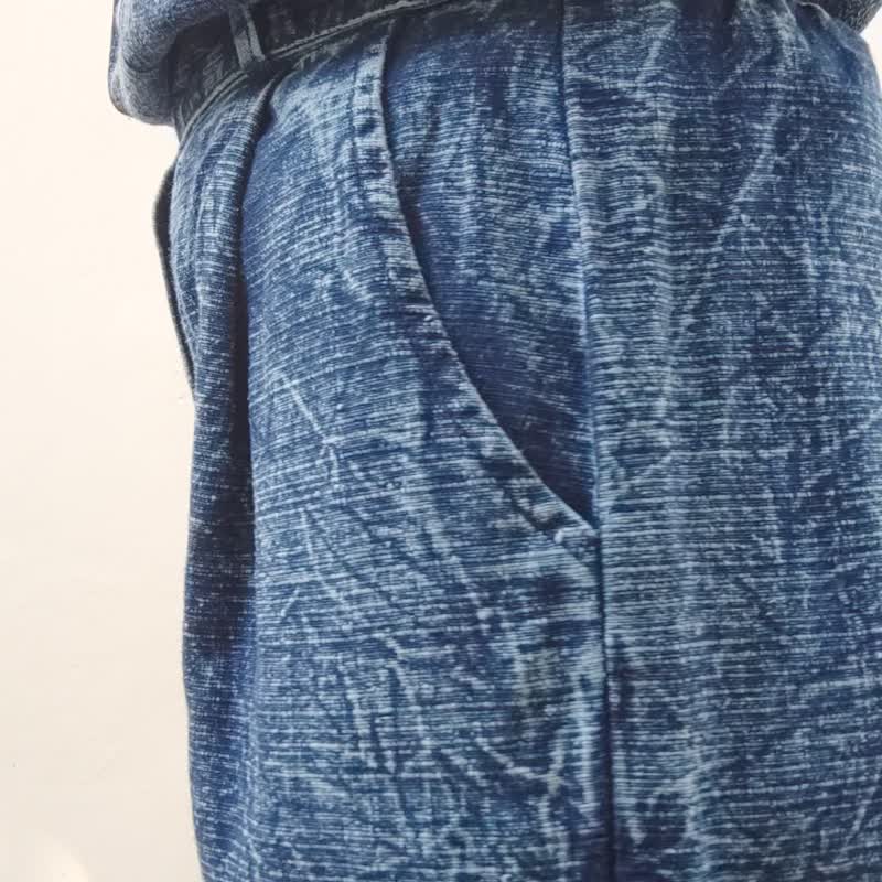Straight Stonewash - 靛藍色石洗直筒褲鬆緊腰 - 男長褲/休閒褲 - 棉．麻 藍色