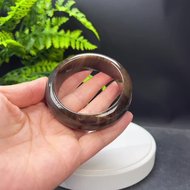 深咖啡色瑪瑙手鐲 56MM 高瓷玉化千層紋玉髓手環 一線天 靈氣助運 - 手鍊/手環 - 半寶石 咖啡色