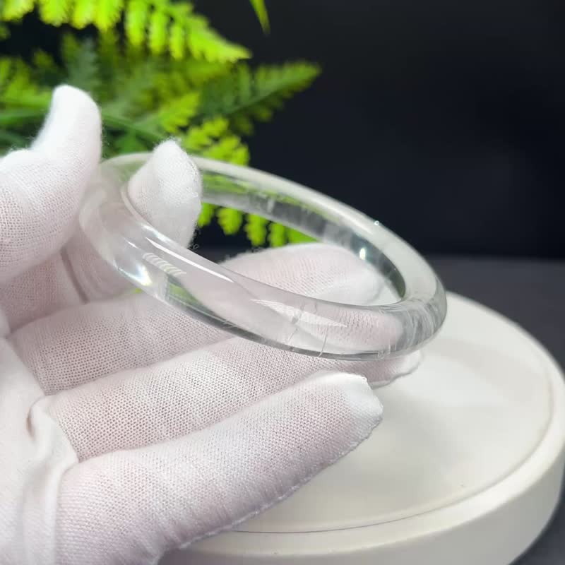 精美 白水晶手鐲 57MM 冰透閃片石英手環 能量凈化放大情緒調節 - 手鍊/手環 - 水晶 白色