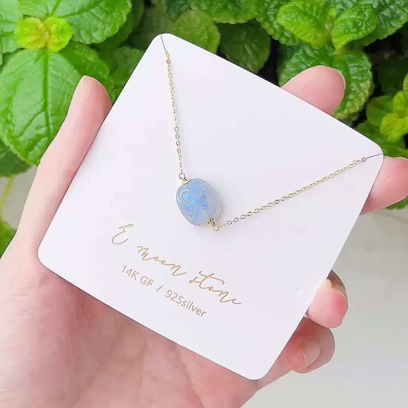 花牌手工雕刻拉長石項鍊 三款 14K - 項鍊 - 水晶 灰色