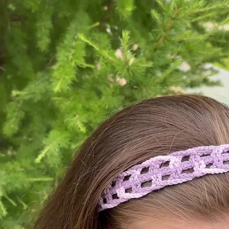Lavender Narrow braided headband. Japanese woven hair band. Slim wreath. - เครื่องประดับผม - ผ้าฝ้าย/ผ้าลินิน สีม่วง
