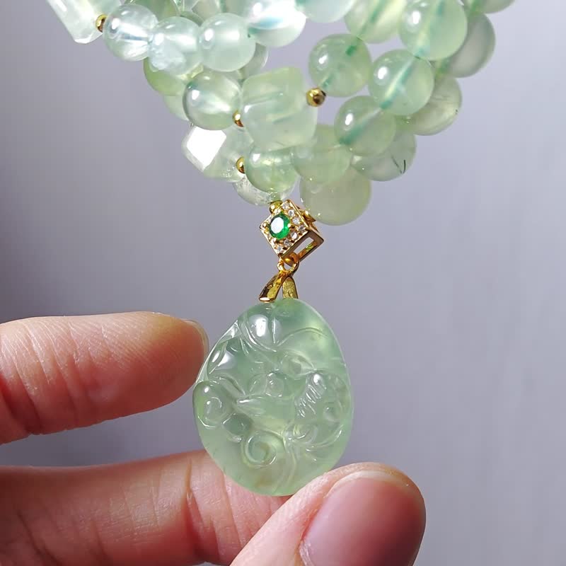 Top Prehnite Stone of Hope Ruyi Heart Chakra Wisdom 108 Bracelet Rosary 6.5mm Single Product - สร้อยข้อมือ - เครื่องเพชรพลอย สีเขียว