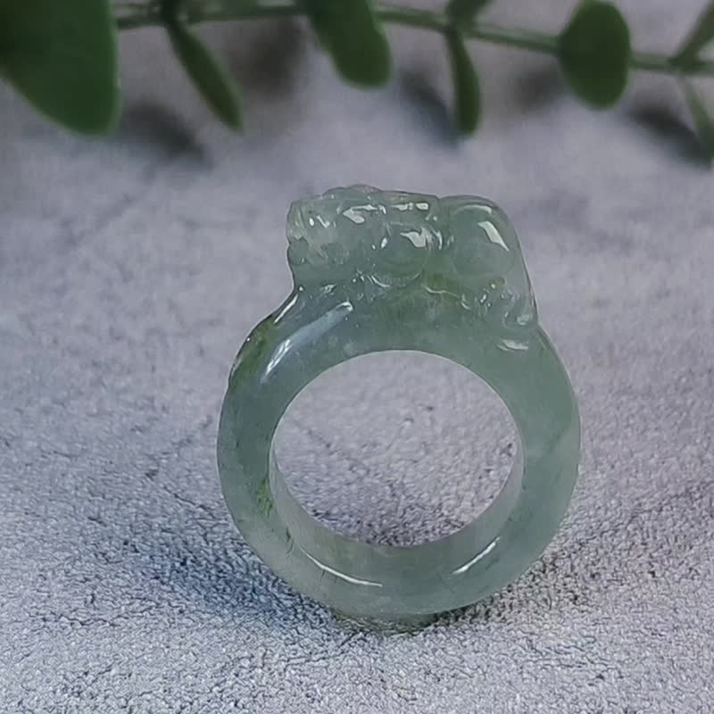 招財神獸|冰膠莫藍迪湖水綠貔貅|緬甸A貨翡翠戒圈#16吊墜 - 戒指 - 玉石 