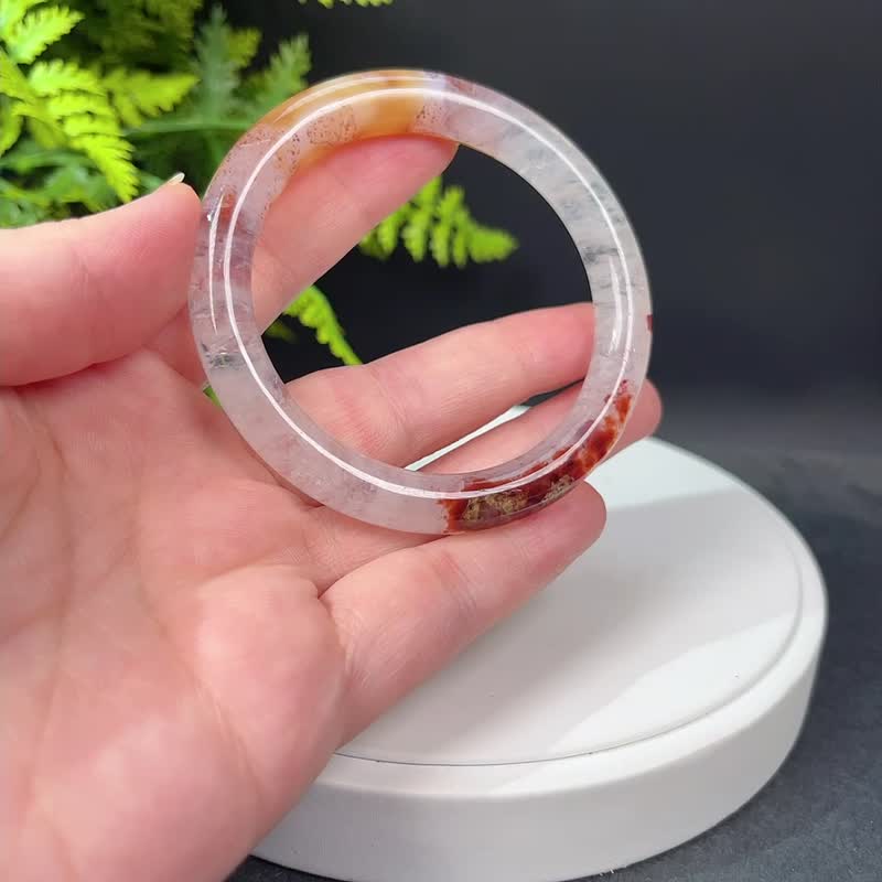 多彩景觀爆晶瑪瑙手鐲56MM 星光閃片圓條共生水晶手環 強化親和力 - 手鍊/手環 - 半寶石 多色