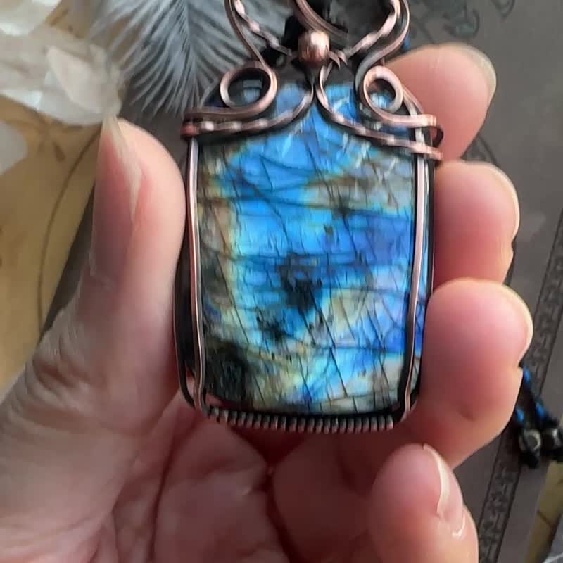 WW426 民族風 繞銅線復古做舊 wire wrap 拉長石 頸鏈 - 項鍊 - 銅/黃銅 咖啡色