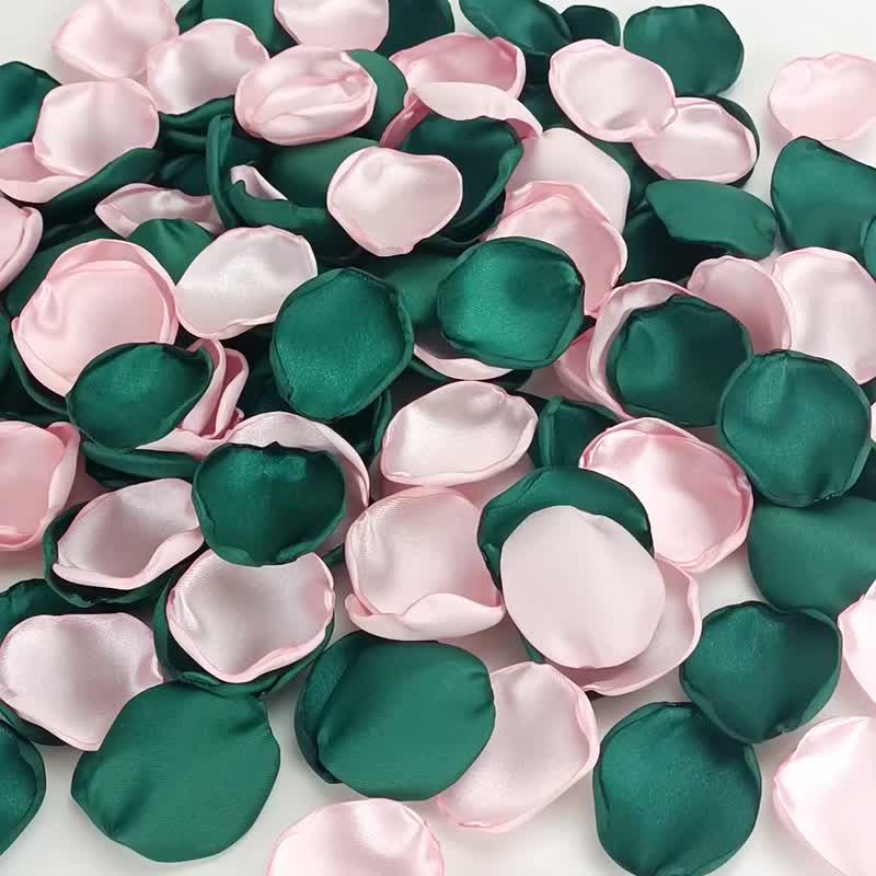 Hunter green pink wedding decor Rose Petals Flower girl basket Garden Wedding - Dried Flowers & Bouquets - Silk 