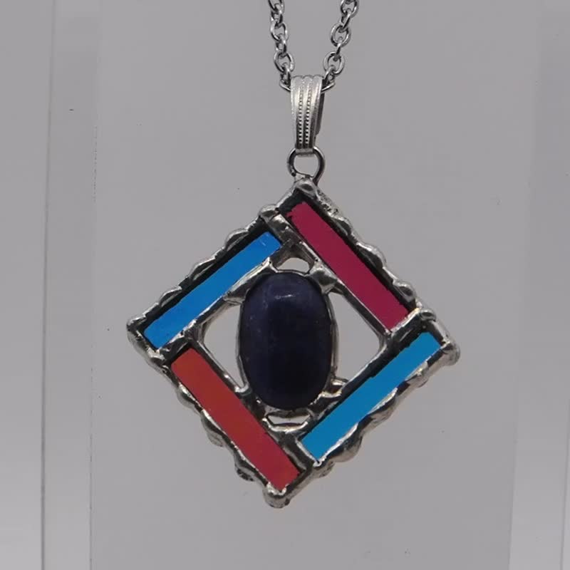 minuteness stained glass and lapis lazuli pendant - Necklaces - Glass Multicolor