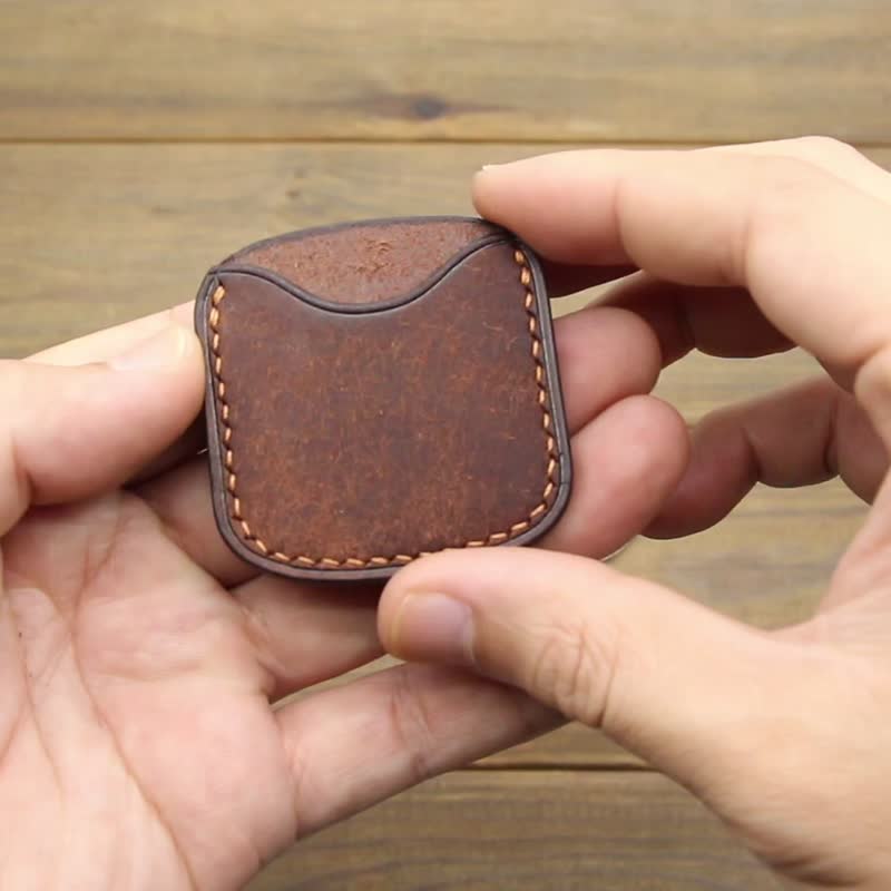 手工義大利皮革零錢包、EDC 零錢包、挑戰幣、皮革零錢包、EDC - 皮夾/長短夾/錢包 - 真皮 咖啡色