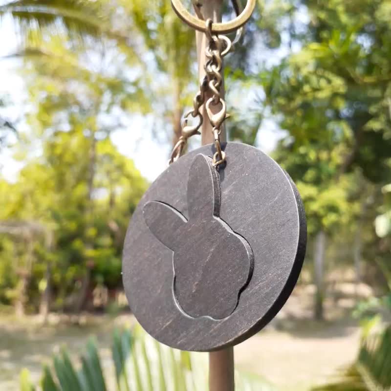 手作り木製創作キーホルダー ゾディアック_うさぎ丸 - キーホルダー・キーケース - 木製 ブラウン