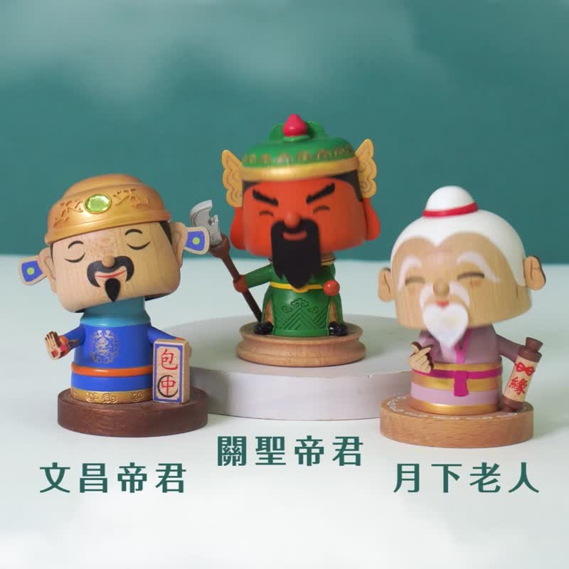 【新年神明】關聖帝君 文昌帝君 月下老人 彈簧搖頭公仔 新年送禮 - 擺飾/家飾品 - 木頭 紅色