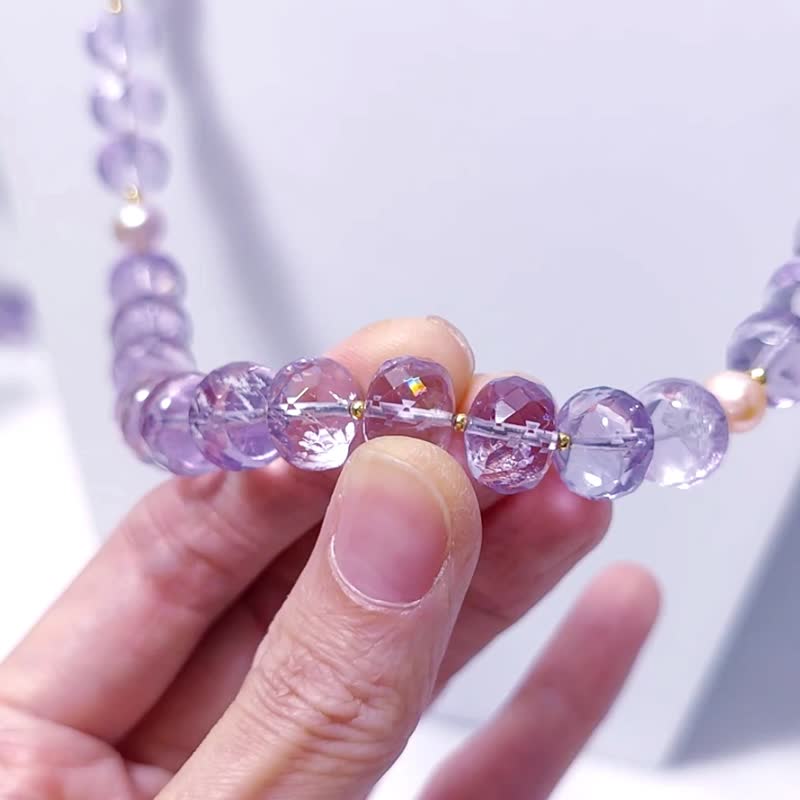 Top quality lavender amethyst pearl mother-of-pearl long necklace to attract wealth, career, wisdom and crown chakra - สร้อยคอ - เครื่องเพชรพลอย สีม่วง