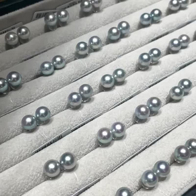 回饋粉絲款靜夜光真多麻灰天然珍珠真珠耳環7–7.5mm18K金耳針 - 耳環/耳夾/耳骨夾 - 珍珠 銀色