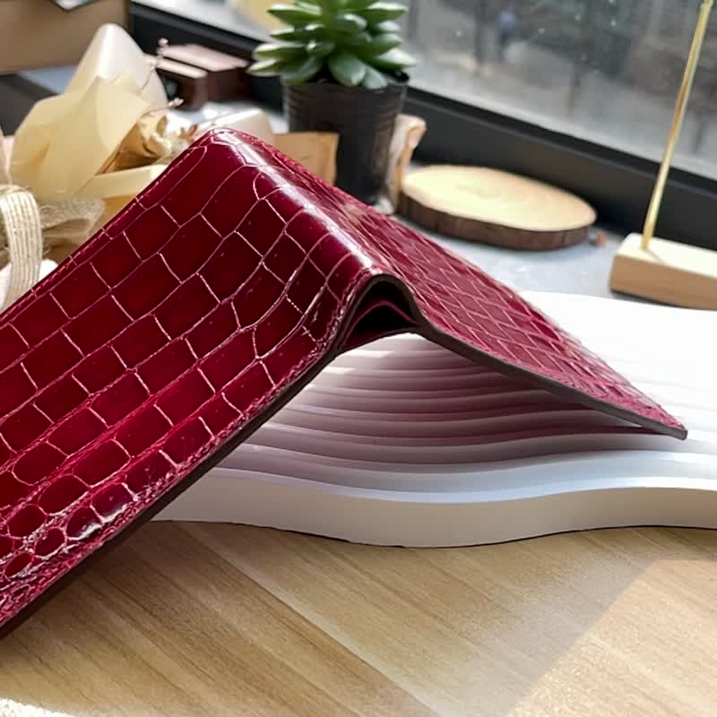 French Material Glossy Red Handmade Crocodile Leather Silver - Wallets - Genuine Leather Red